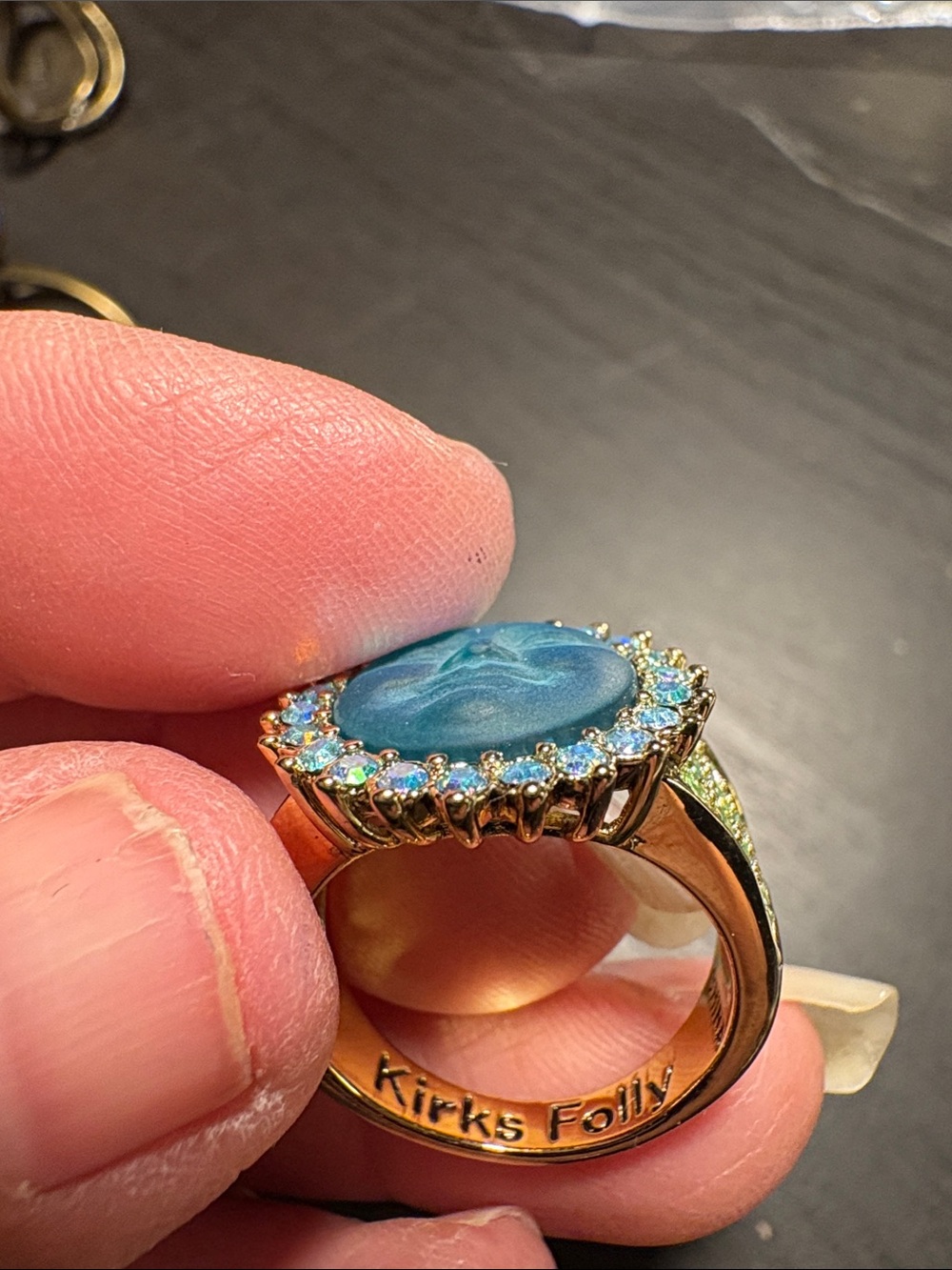 Kirks Folly Blues Sun Face Ring with Aurora Crystal Halo - Picture 5 of 5